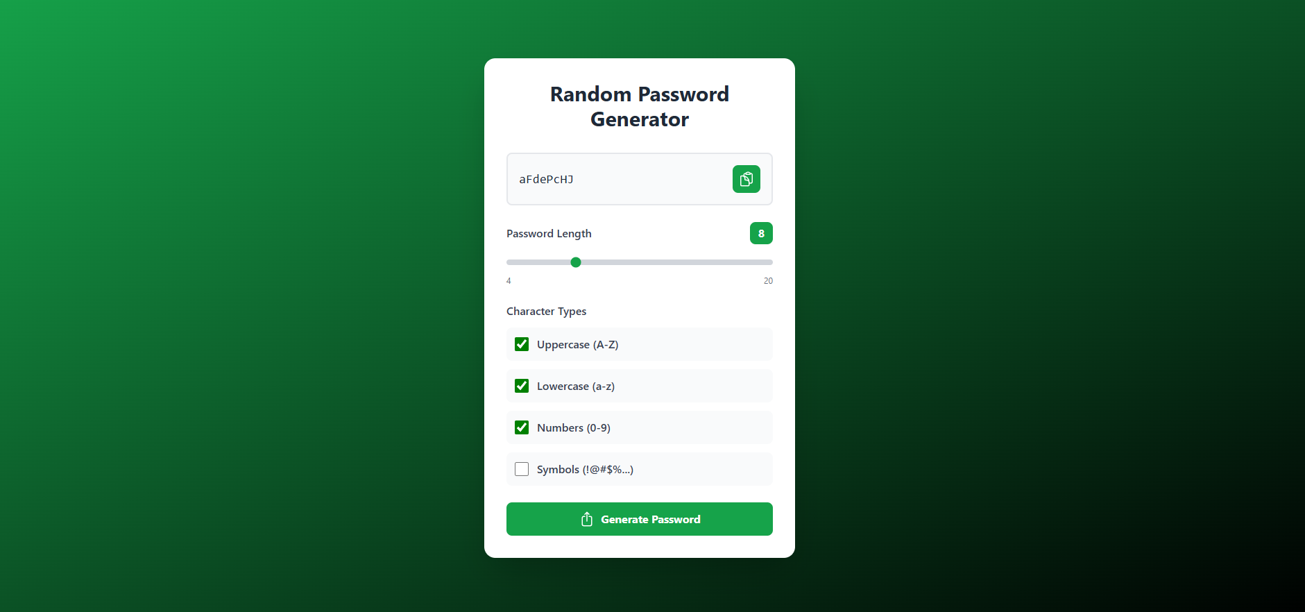 Password Generator Interface
